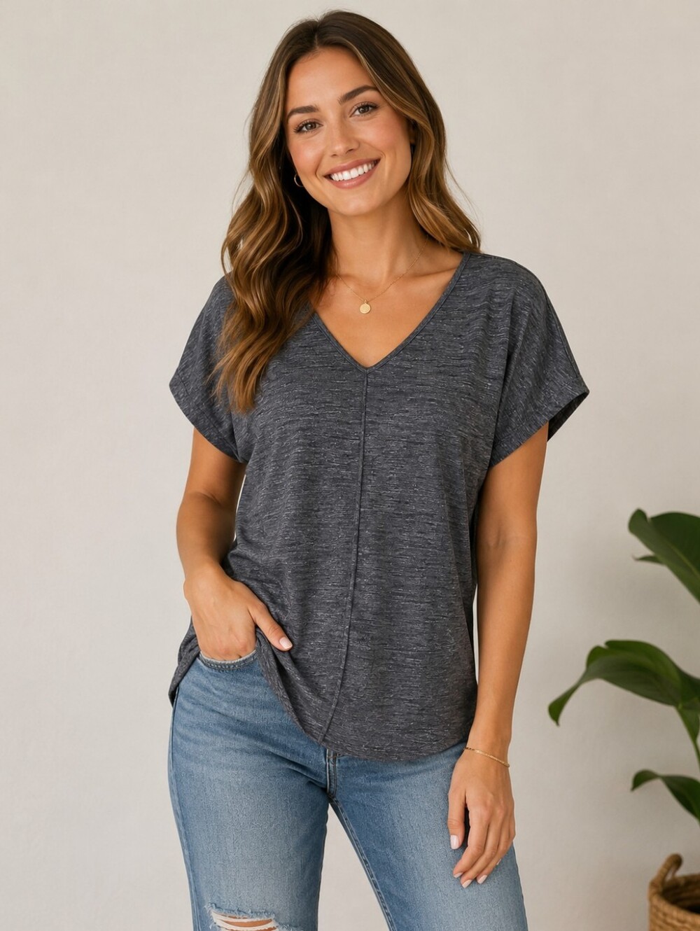 Banana Republic Charcoal V-Neck Short Sleeve Tee